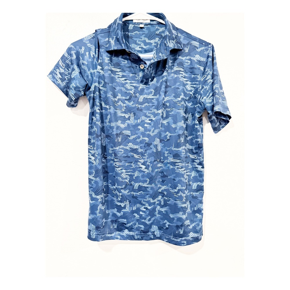 Peter Millar Boys Blue Camo Palm Print Summer Comfort Polo Shirt Size L 11-12